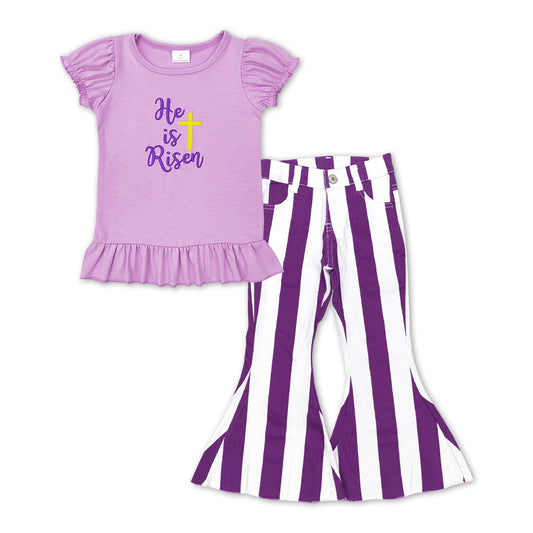 he is risen Easter top purple jeans bell bottoms outfit