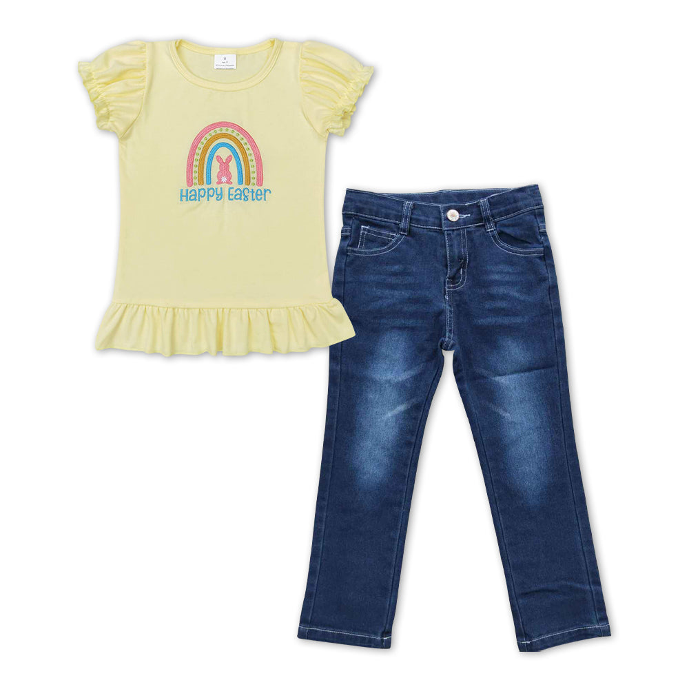 Happy Easter top blue jeans pants outfit