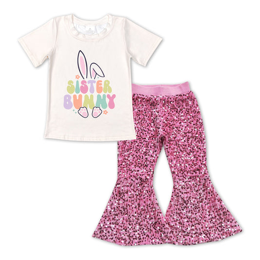 easter sister bunny top pink sequins bell bottoms outfit