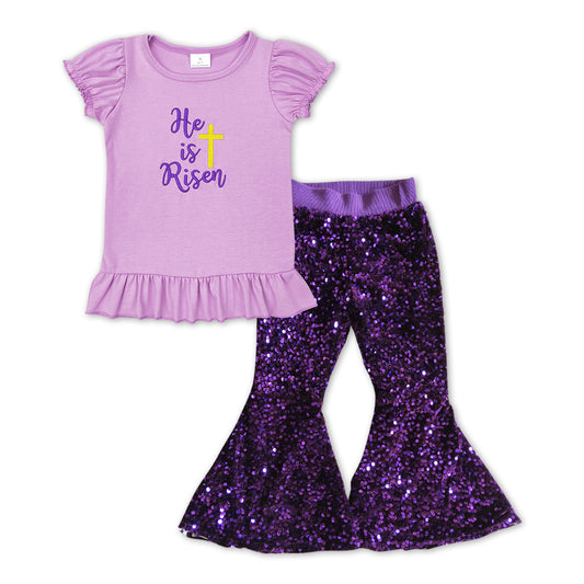 he is risen bunny top purple sequins bell bottoms outfit