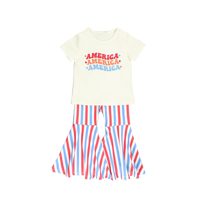 American girls top red blue stripes bell bottoms july 4th outfit preorder