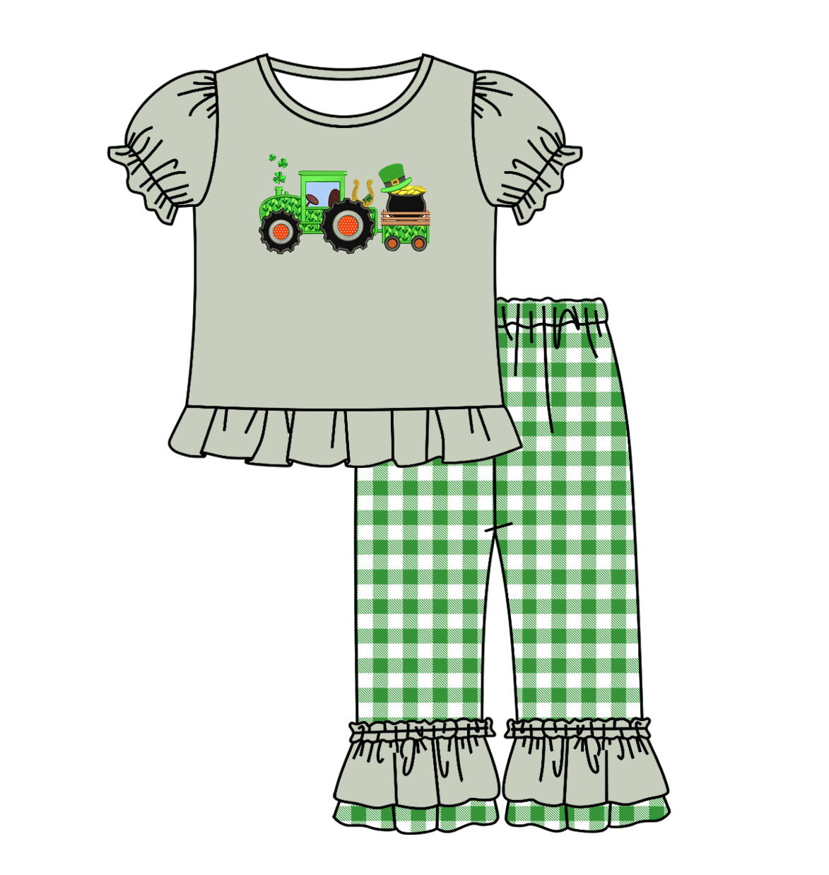 Saint Patrick's Day girls clover tractor outfit preorder