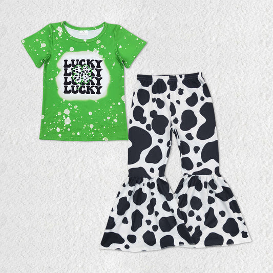 St day lucky shirt cow print bell bottoms clothing set