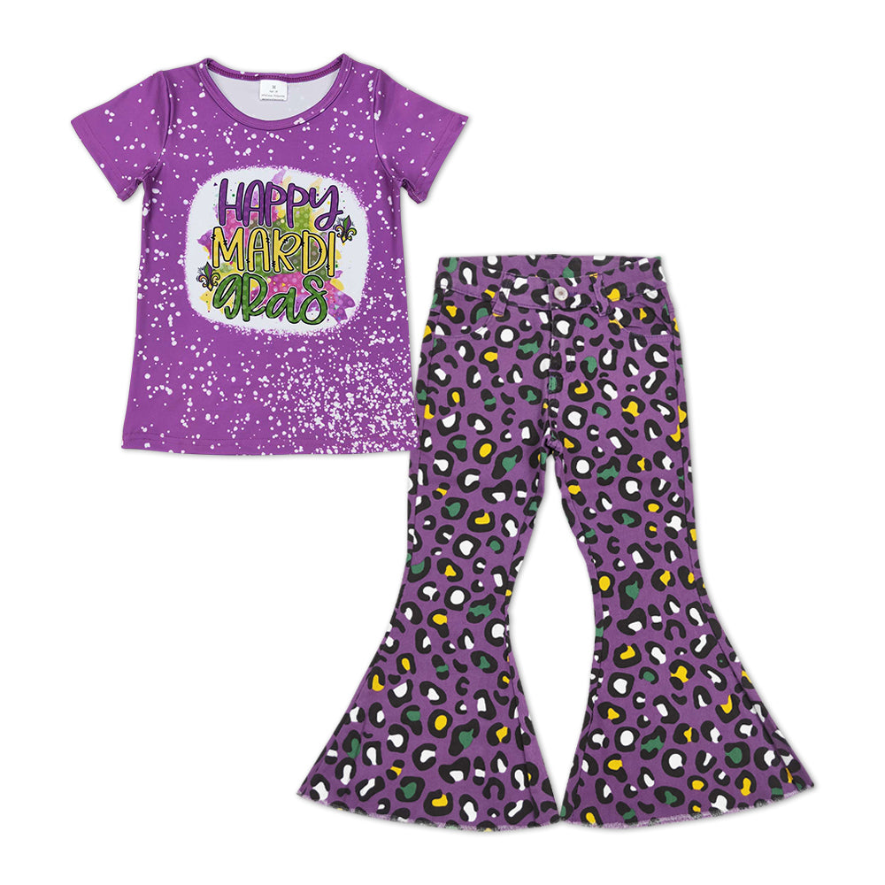 Happy Mardi Gras shirt cheetah jeans bell bottoms outfit