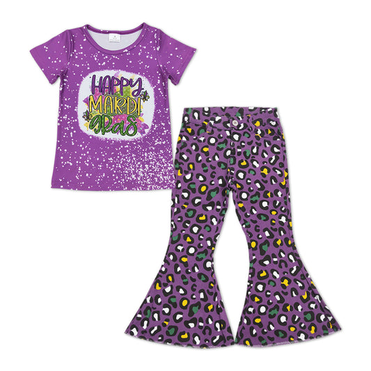 Happy Mardi Gras shirt cheetah jeans bell bottoms outfit