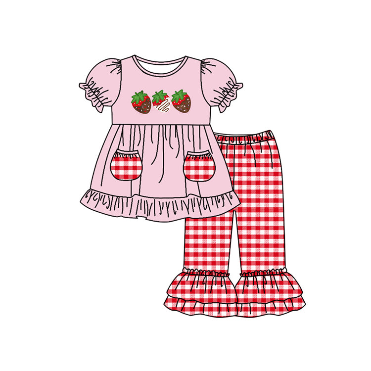 Strawberry pocket top red plaid ruffle pants outfit preorder