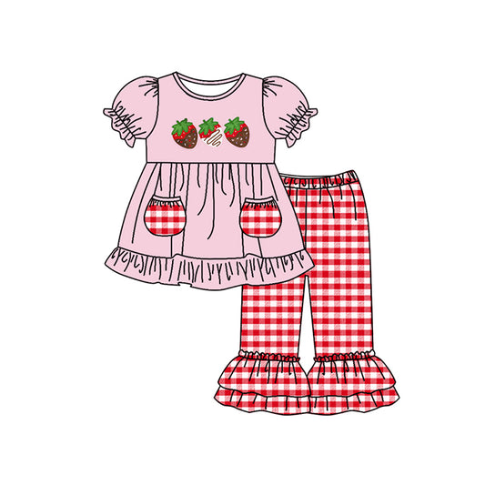 Strawberry pocket top red plaid ruffle pants outfit preorder