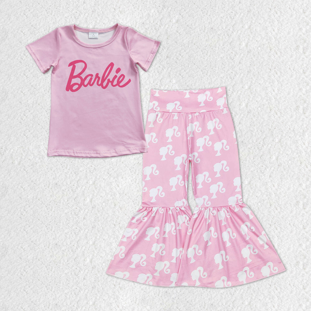 toddle girls pink doll shirt matching bell bottoms outfit