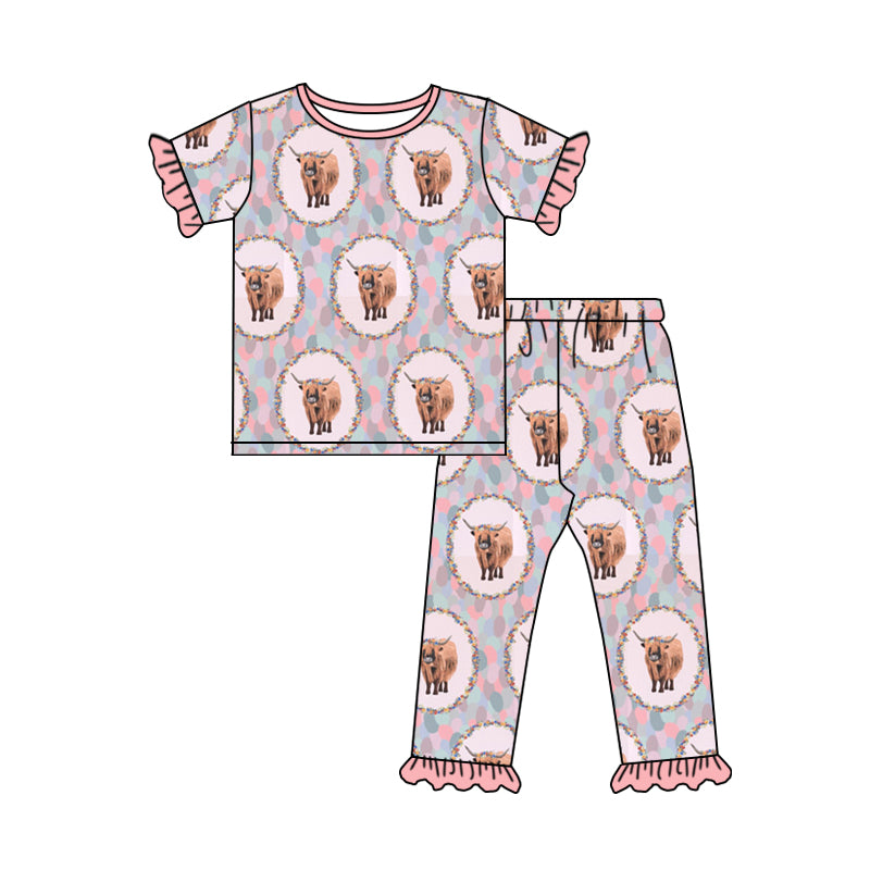 pink highland cow 2pcs clothing set preorder