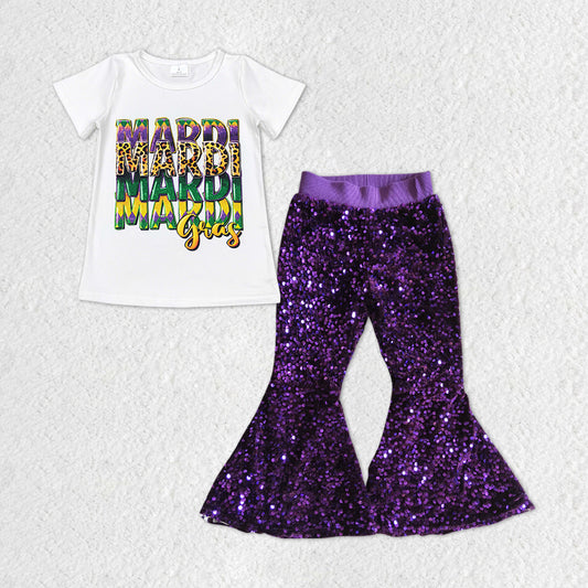 Mardi Gras shirt purple sequins bell bottoms outfit