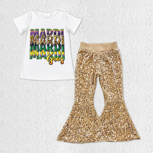 Mardi Gras shirt khaki sequins bell bottoms outfit