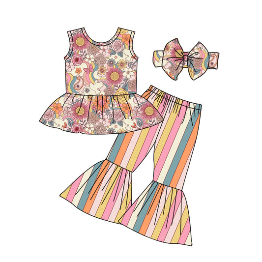 girls floral  top stripes bell bottoms outfit preorder