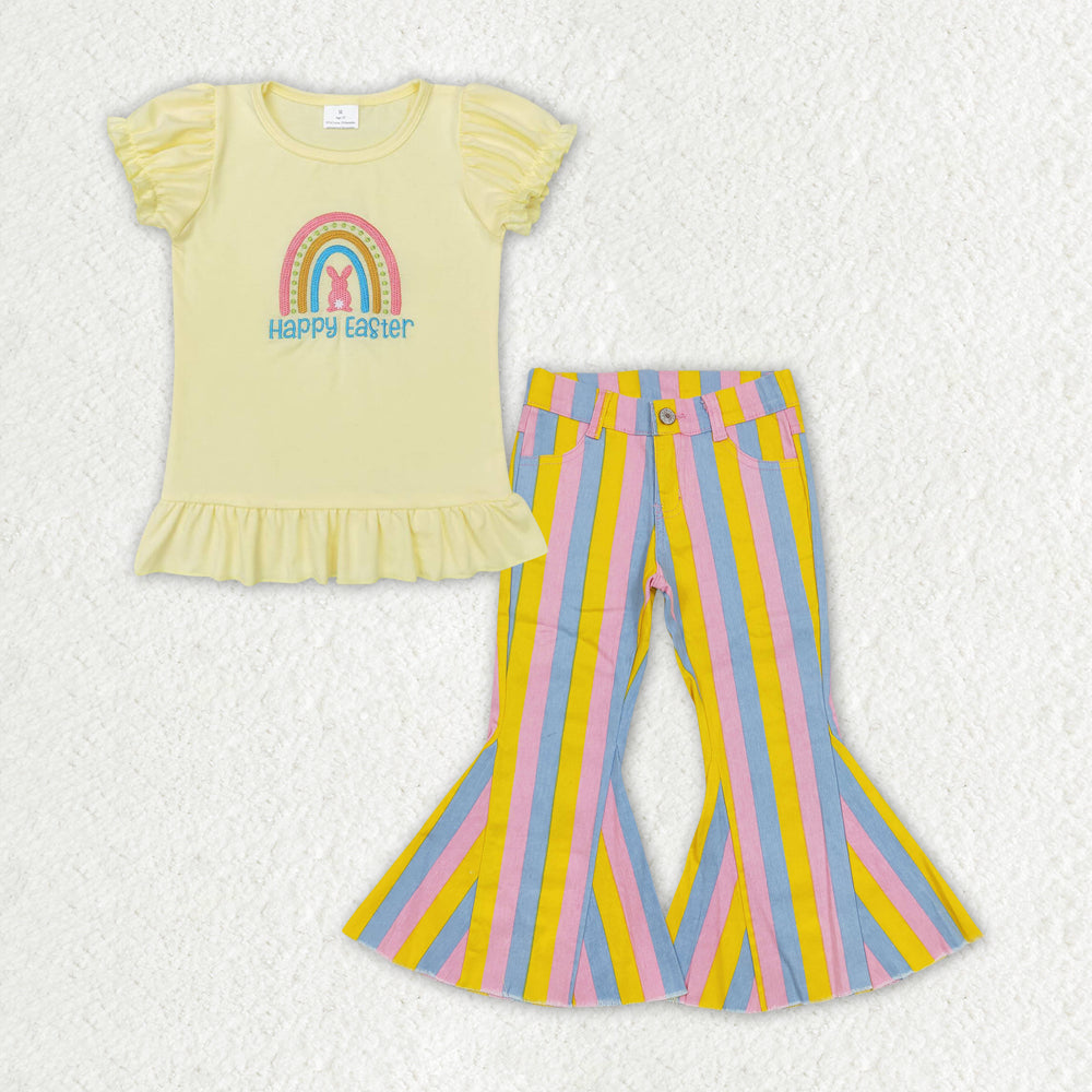 yellow Easter bunny shirt stripes jeans bell bottoms outfit