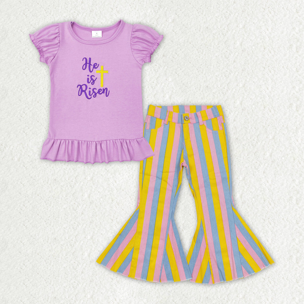 purple Easter bunny shirt stripes jeans bell bottoms outfit