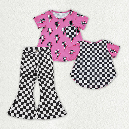 baby girls shirt black checkered jeans bell bottoms