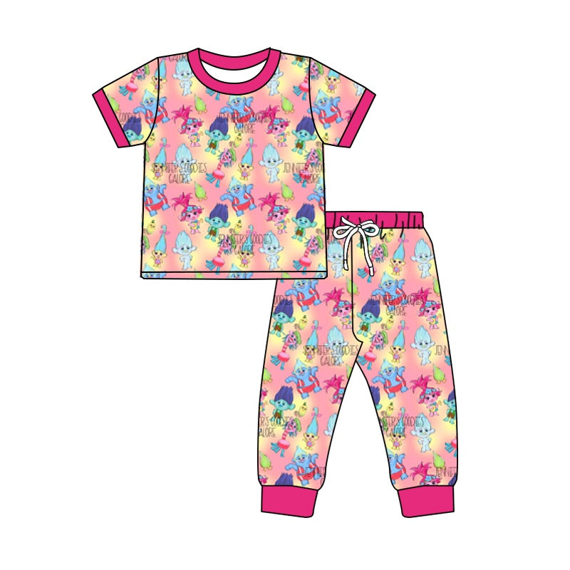 girls hot pink hair cartoon clothing set preorder