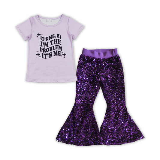 Country music singer shirt purple sequins bell bottoms outfit