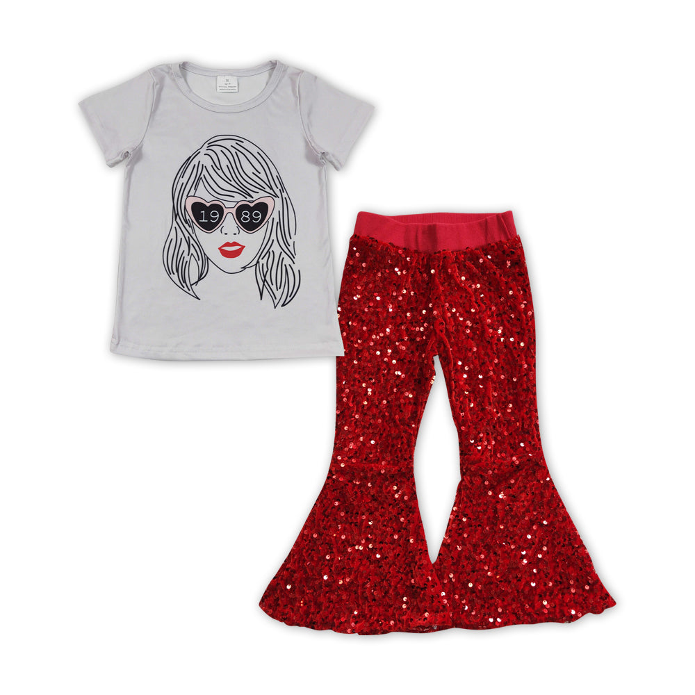 Country music singer shirt red sequins bell bottoms outfit