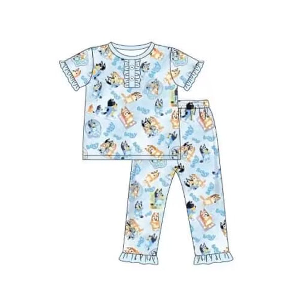 girls blue cartoon top matching pants outfit preorder