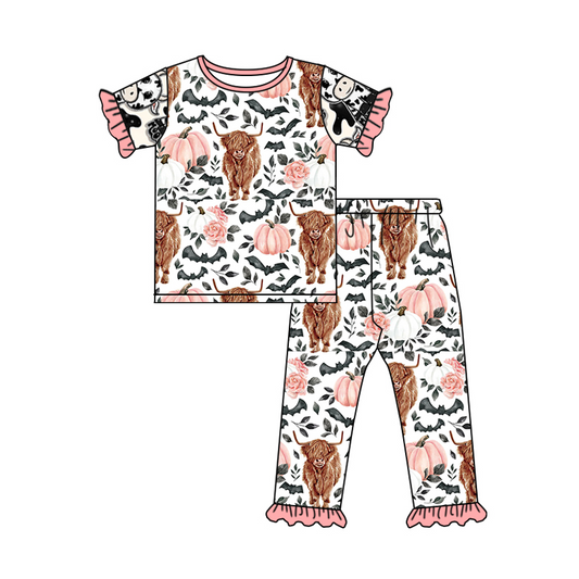 highland cow pink pumpkin floral outfit preorder