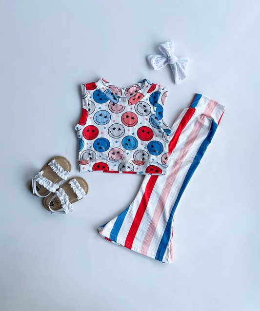 july 4th smile face tank top stripes bell bottoms independence day outfit preorder