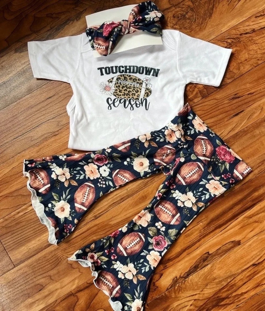 baby girl short sleeve football season bell bottoms outfit preorder