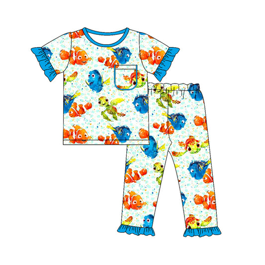 baby girl short sleeve cartoon fish turtle outfit preorder