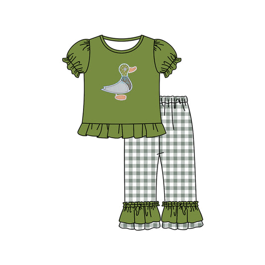 baby girl mallard duck green shirt plaid pants outfit preorder