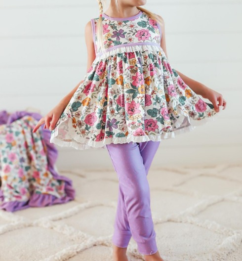 baby girl lavender floral matching boutique set preorder