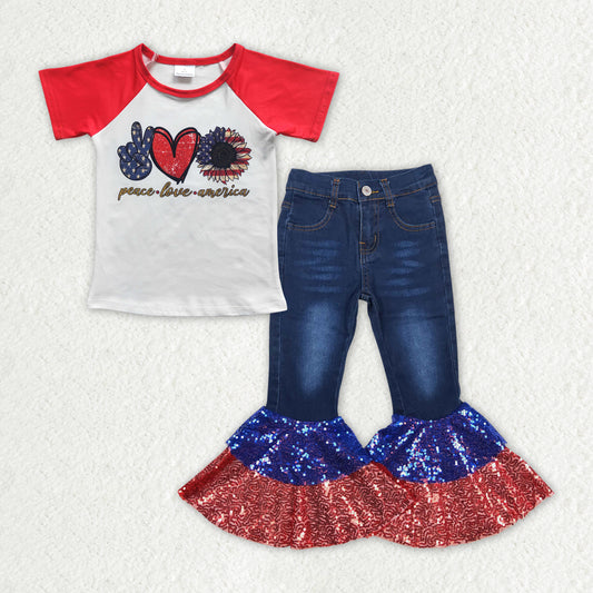 peace love america shirt sequins ruffle jeans bell bottoms july 4th clothes