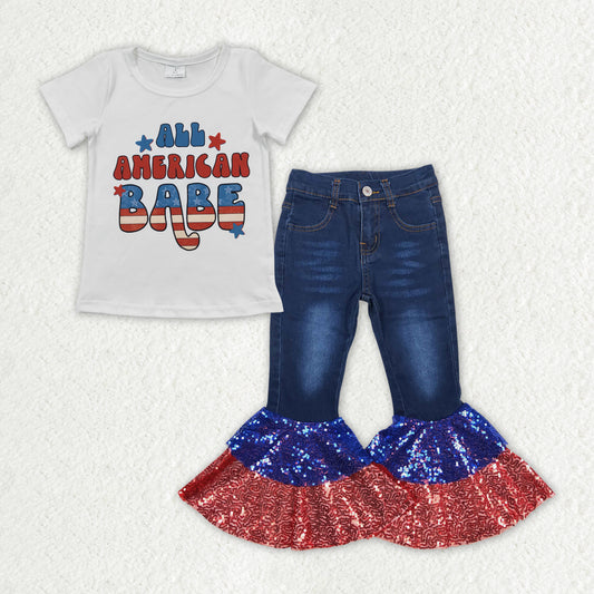 all american babe shirt sequins ruffle jeans bell bottoms july 4th clothes