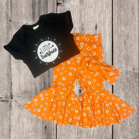 little sunshine black shirt sunflower bell bottoms clothes preorder