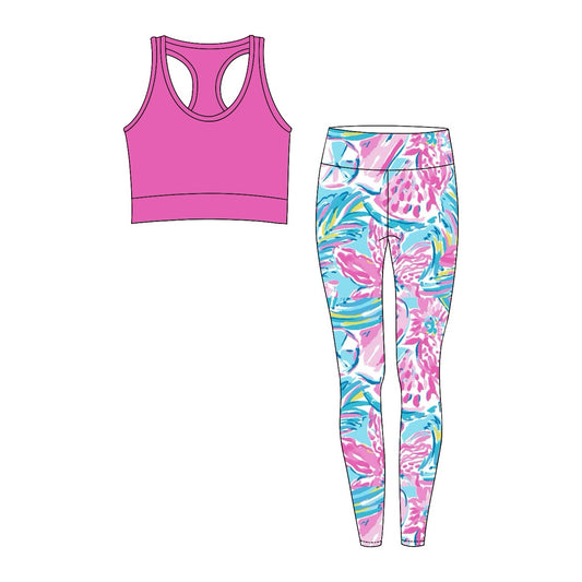 Adult hot pink floral print yoga clothes preorder