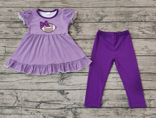 Baby girls lavender stripes embroidery football top matching pants clothes preorder