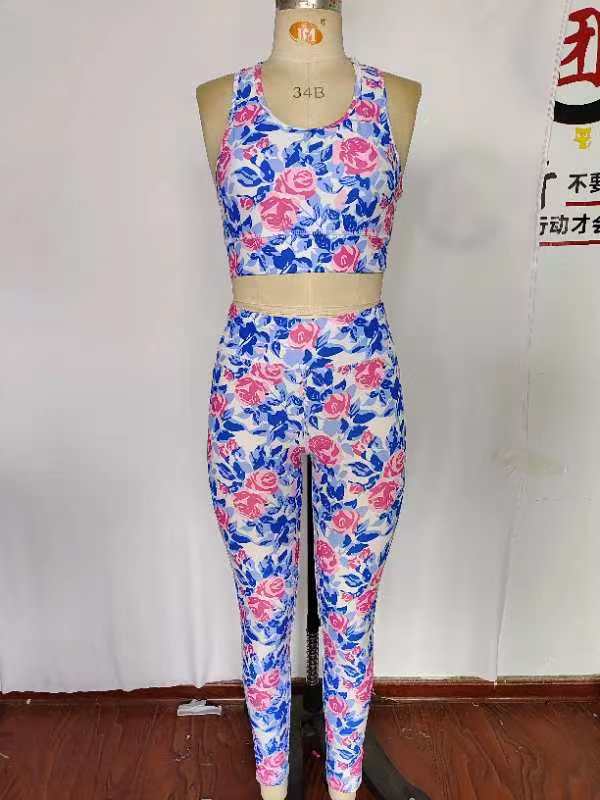 Adult women blue pink floral yoga clothes preorder
