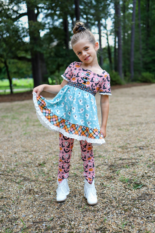 Halloween ghost pumpkin tunic top matching pants boutique fall winter clothes preorder