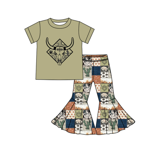Baby girl cow print top western bell bottoms clothes preorder
