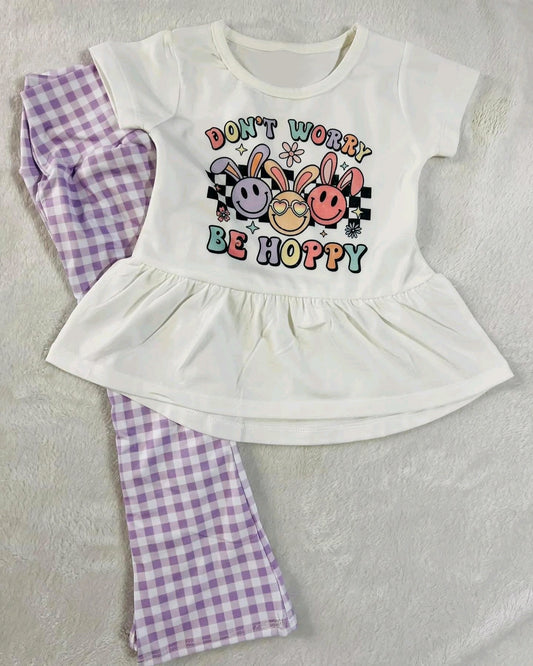 Dont worry be happy baby girl Easter bunny clothes preorder