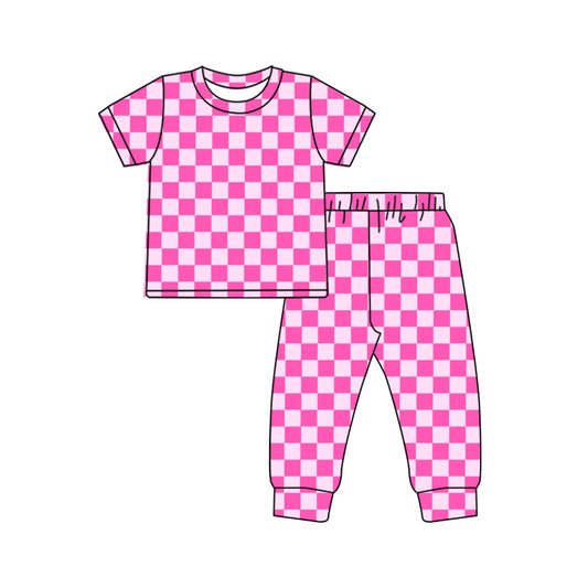 Baby girls pink checkered short sleeve clothes preorder