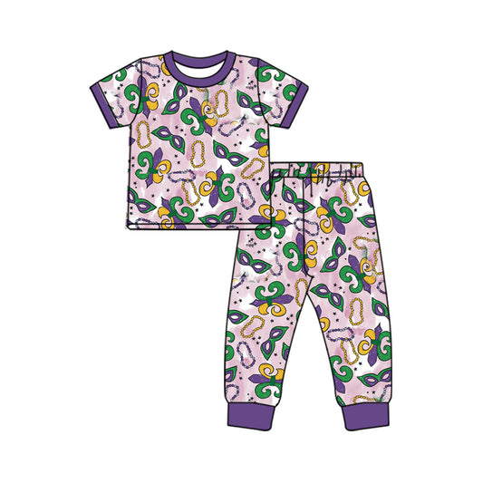 baby boy clothes Mardi Gras mask top matching pants outfit preorder