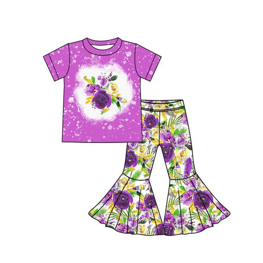 Cute baby girls purple floral short sleeve outfit preorder