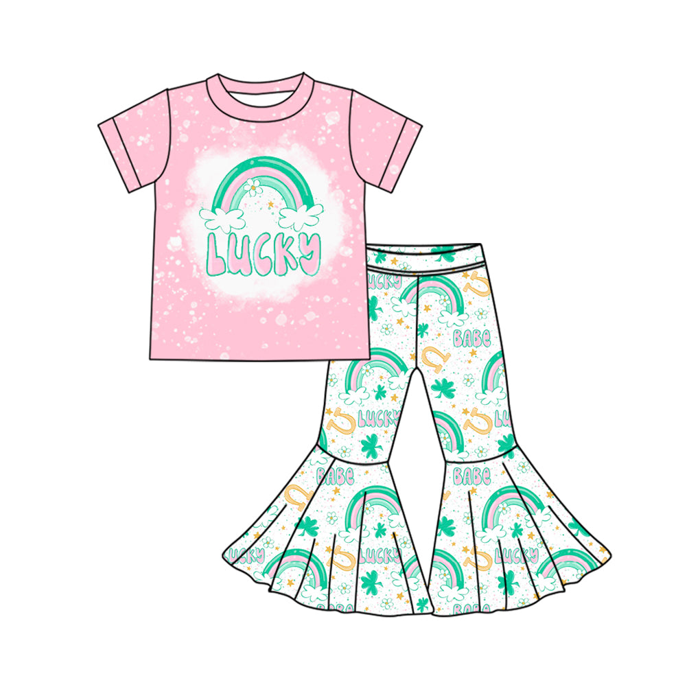 Saint Patrick's Day lucky print baby girls short sleeve outfit preorder