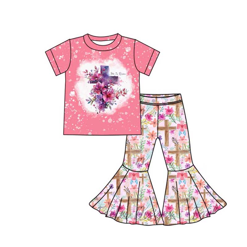 Easter cross floral print baby girls short sleeve outfit preorder