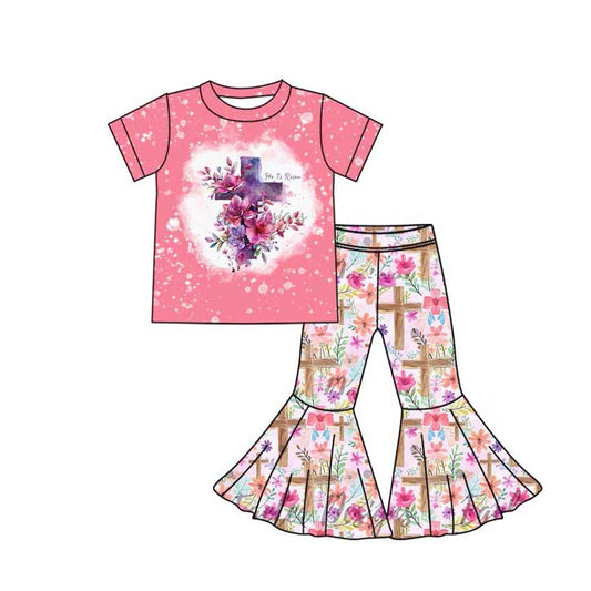 Easter cross floral print baby girls short sleeve outfit preorder