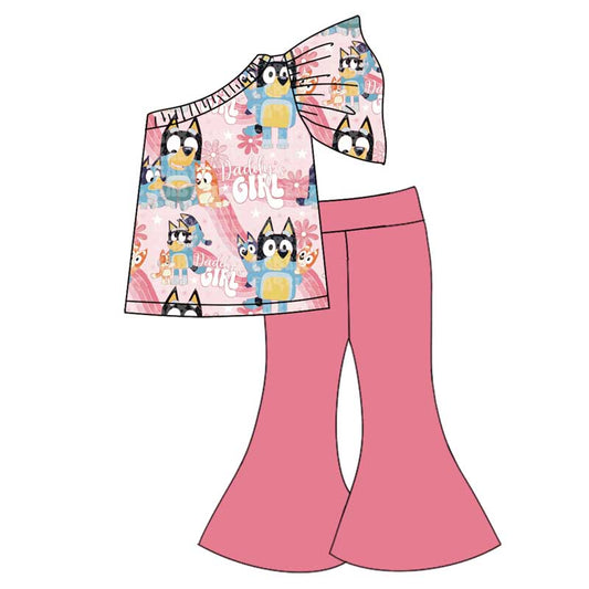 Daddy girl one shoudler top bell bottons outfit preorder