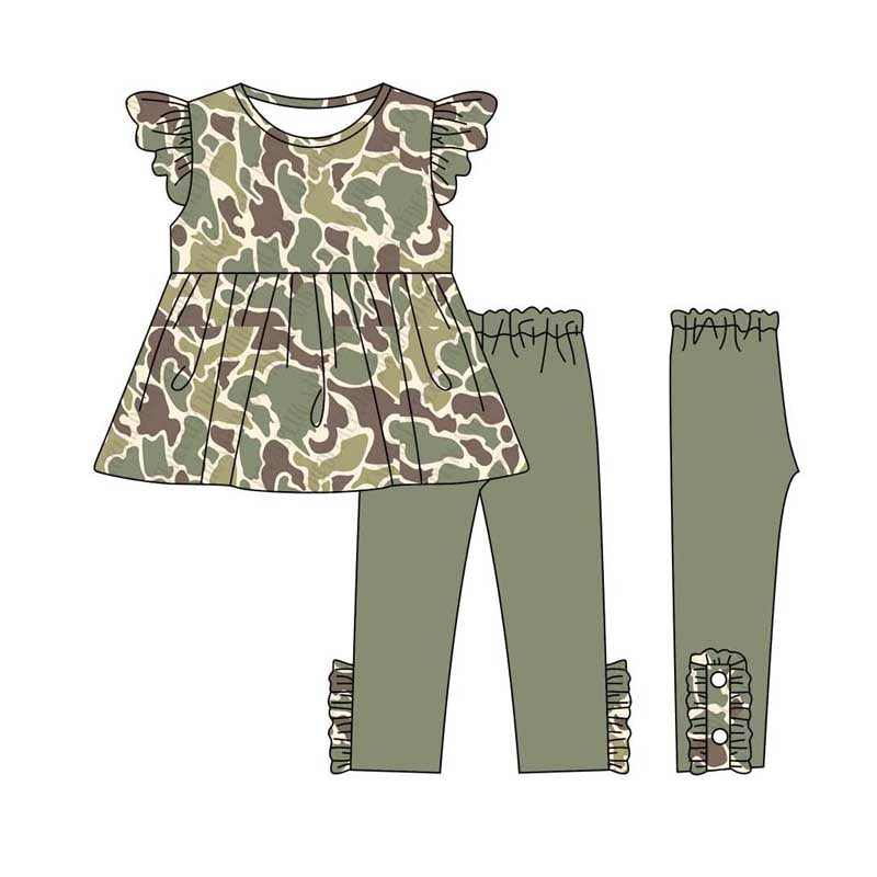 baby girl green brown camo short sleeve outfit preorder