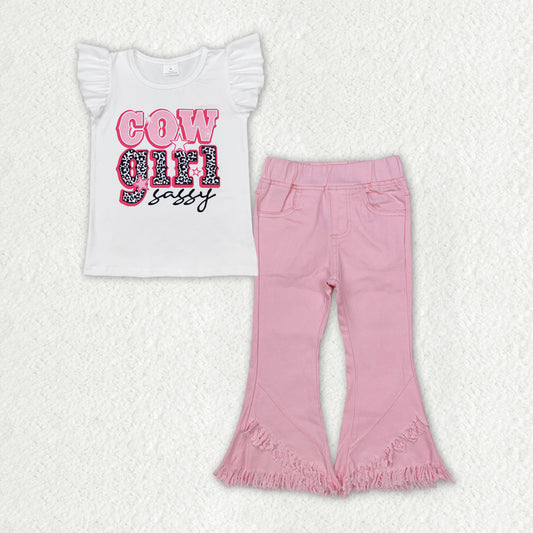 Cowgirl top pink denim pants outfit baby clothes