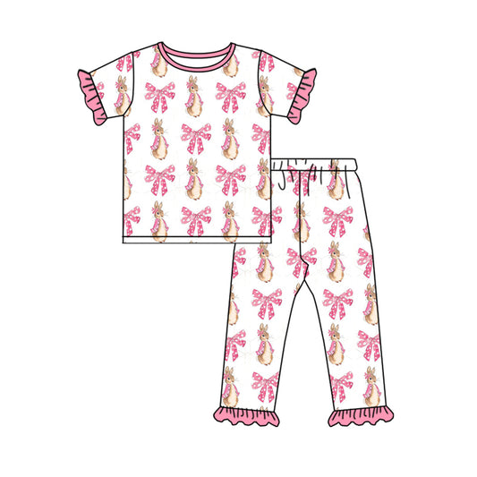 Easter bunny pink bow baby girls outfit preorder