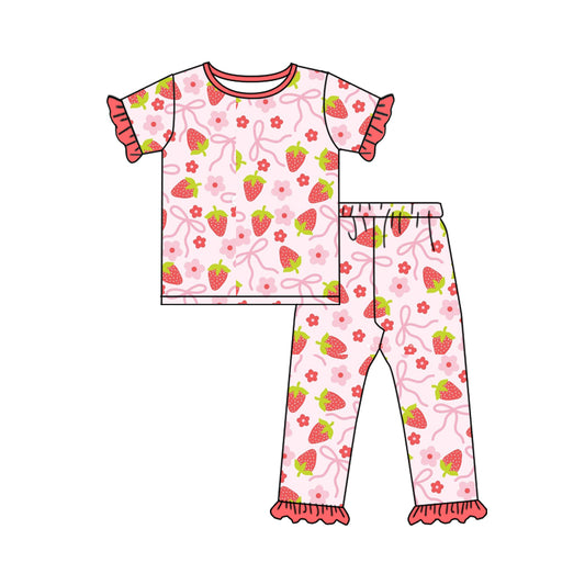 baby girl pink bow strawberry outfit preorder