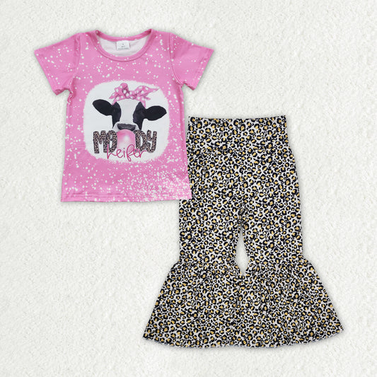 Western cow moody top cheetah pants girls clothes